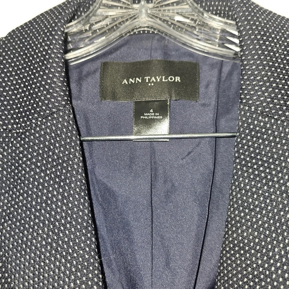 ANN Taylor Women's Polka-dot Blue Blazer Jacket one Button Closure Size 4 - Picture 10 of 10